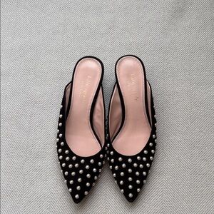 kate spade Black Pearl-Studded Pointed Slip-On Mules